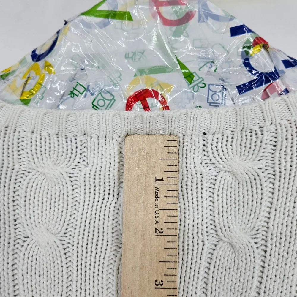 Vintage Polo Ralph Lauren Sweater Mens Large Cable Knit Crew Neck Shield White